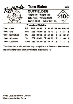 1989 Louisville Redbirds #10 Tom Baine Back