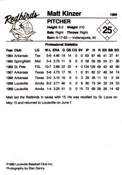 1989 Louisville Redbirds #25 Matt Kinzer Back