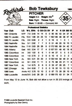 1989 Louisville Redbirds #35 Bob Tewksbury Back