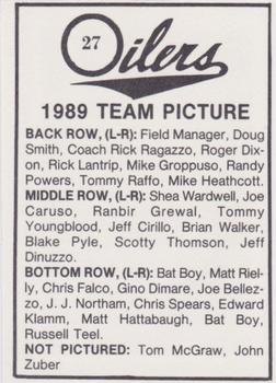 1989 Peninsula Oilers #27 Peninsula Oilers Back