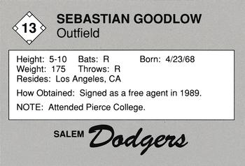 1989 Salem Dodgers #13 Sebastian Goodlow Back