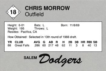 1989 Salem Dodgers #18 Chris Morrow Back
