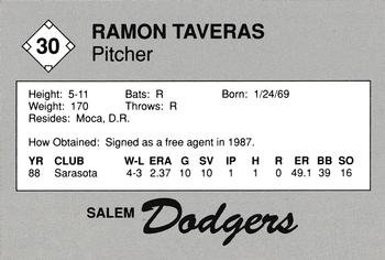 1989 Salem Dodgers #30 Ramon Taveras Back