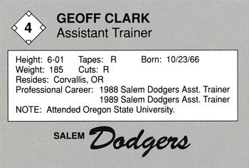 1989 Salem Dodgers #4 Geoff Clark Back