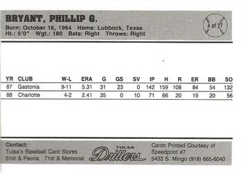 1989 Tulsa Drillers #4 Phil Bryant Back