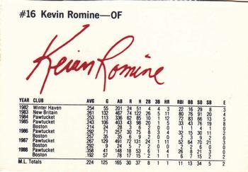 1989 Dunkin' Donuts Pawtucket Red Sox #NNO Kevin Romine Back