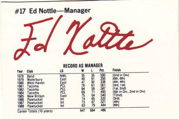 1989 Dunkin' Donuts Pawtucket Red Sox #NNO Ed Nottle Back