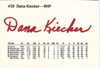 1989 Dunkin' Donuts Pawtucket Red Sox #NNO Dana Kiecker Back