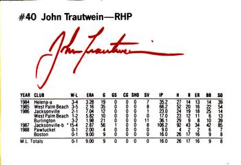 1989 Dunkin' Donuts Pawtucket Red Sox #NNO John Trautwein Back