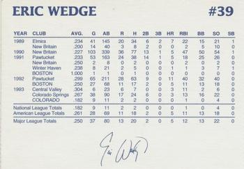 1994 Dunkin' Donuts Pawtucket Red Sox #NNO Eric Wedge Back