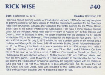 1994 Dunkin' Donuts Pawtucket Red Sox #NNO Rick Wise Back