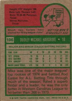 1975 Topps #106 Mike Hargrove Back