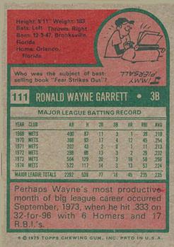 1975 Topps #111 Wayne Garrett Back