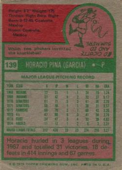 1975 Topps #139 Horacio Pina Back