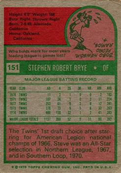 1975 Topps #151 Steve Brye Back