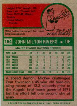 1975 Topps #164 Mickey Rivers Back