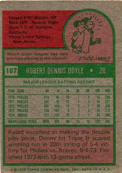 1975 Topps #187 Denny Doyle Back