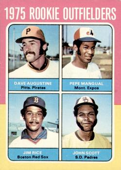 1975 Topps #616 1975 Rookie Outfielders (Dave Augustine / Pepe Mangual / Jim Rice / John Scott) Front