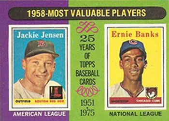 1975 Topps #196 1958 MVPs (Jackie Jensen / Ernie Banks) Front