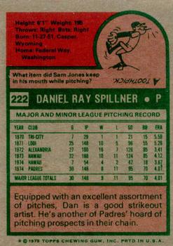 1975 Topps #222 Dan Spillner Back