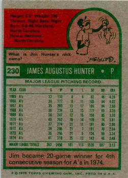 1975 Topps #230 Jim Hunter Back