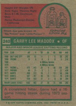 1975 Topps #240 Garry Maddox Back
