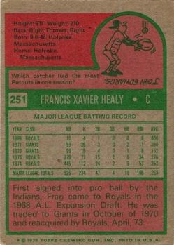 1975 Topps #251 Fran Healy Back