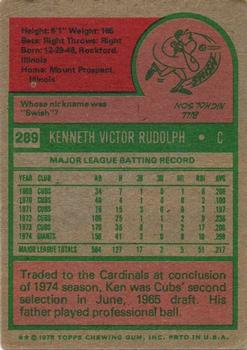 1975 Topps #289 Ken Rudolph Back