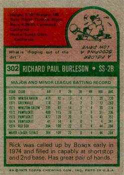 1975 Topps #302 Rick Burleson Back