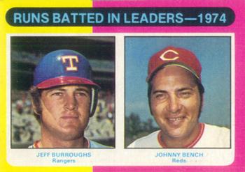 1975 Topps #308 1974 RBI Leaders (Jeff Burroughs / Johnny Bench) Front