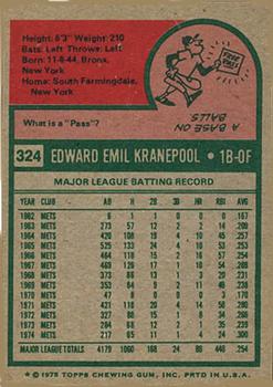 1975 Topps #324 Ed Kranepool Back