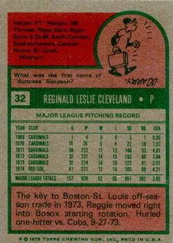 1975 Topps #32 Reggie Cleveland Back