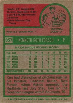 1975 Topps #357 Ken Forsch Back