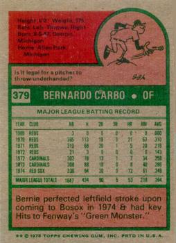 1975 Topps #379 Bernie Carbo Back
