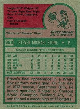 1975 Topps #388 Steve Stone Back