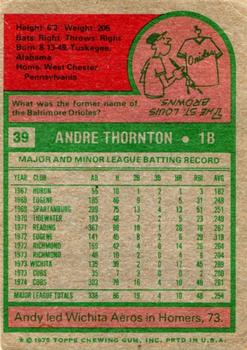 1975 Topps #39 Andy Thornton Back