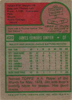 1975 Topps #429 Jim Dwyer Back