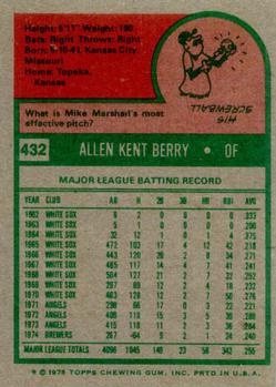 1975 Topps #432 Ken Berry Back