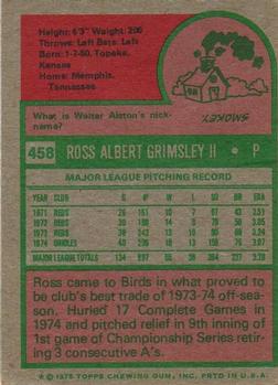 1975 Topps #458 Ross Grimsley Back