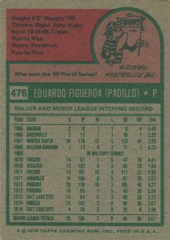 1975 Topps #476 Ed Figueroa Back