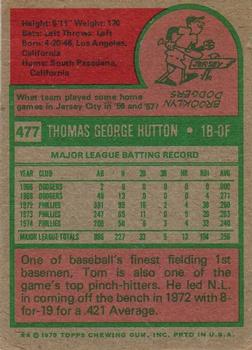 1975 Topps #477 Tom Hutton Back