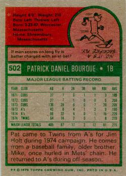 1975 Topps #502 Pat Bourque Back