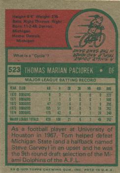 1975 Topps #523 Tom Paciorek Back