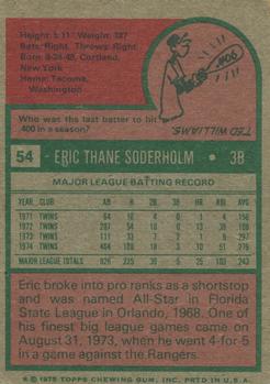 1975 Topps #54 Eric Soderholm Back