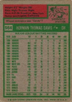 1975 Topps #564 Tommy Davis Back