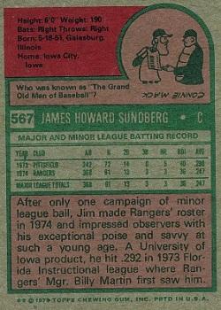 1975 Topps #567 Jim Sundberg Back