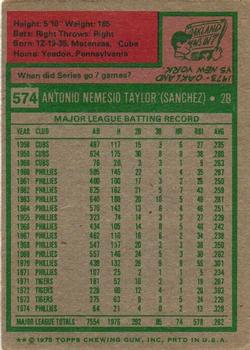 1975 Topps #574 Tony Taylor Back