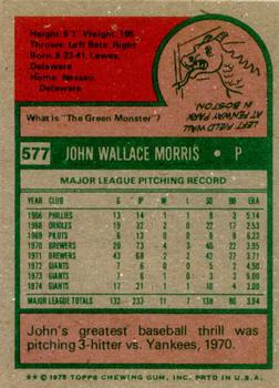1975 Topps #577 John Morris Back