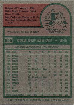 1975 Topps #655 Rico Carty Back
