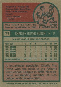 1975 Topps #71 Charlie Hough Back